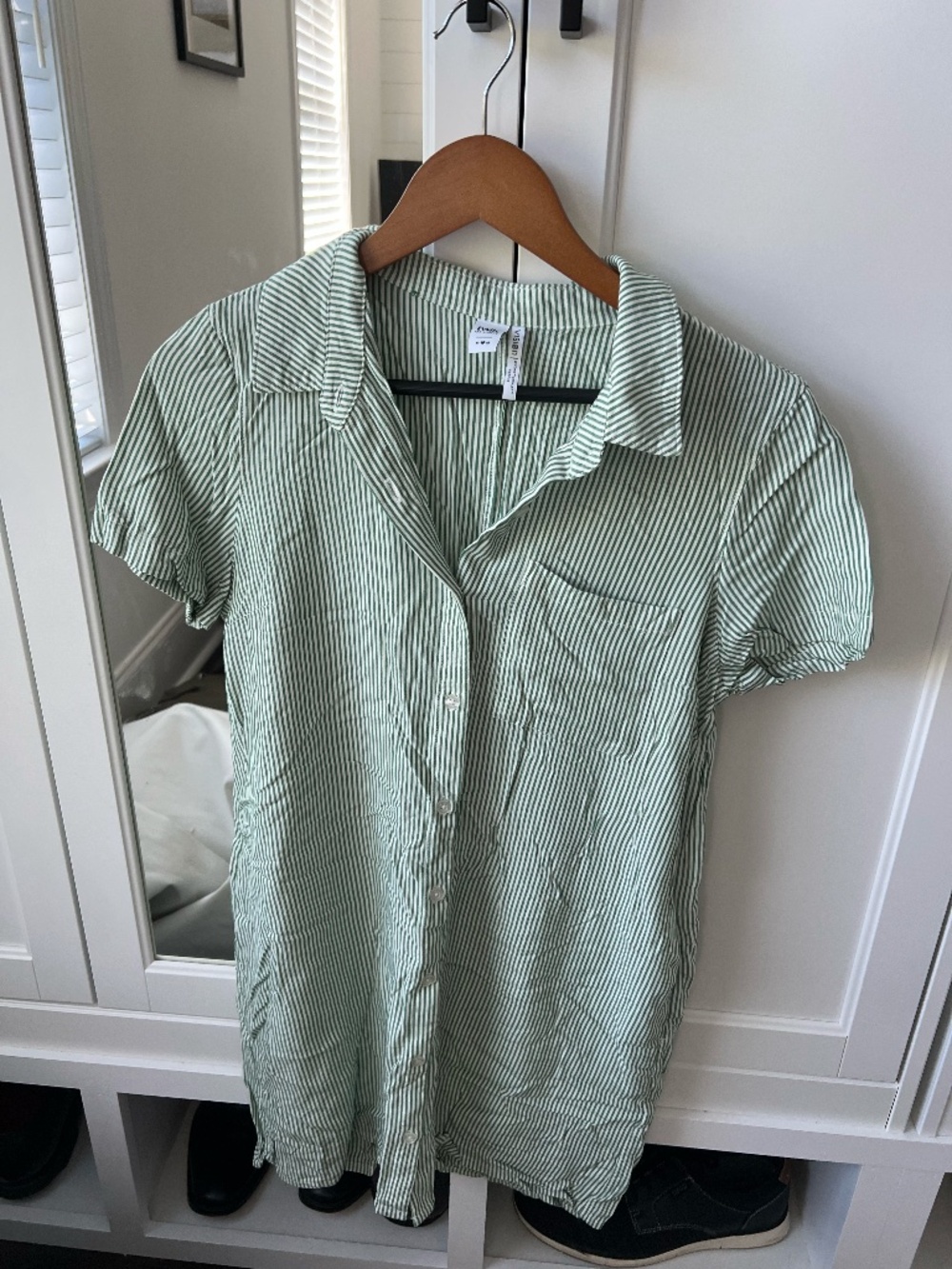 Twik Green White Striped Button Front Shirt Dress Size M
